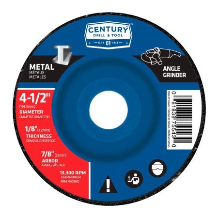 Century Drill & Tool Century Drill  Depressed Center Grinding Wheel 4-1/2" x 7/8"  Type 27 Aluminum Oxide 75543